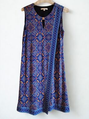 Sandra and Darren Faux Wrap Blue Boho Dress Women's Size Small